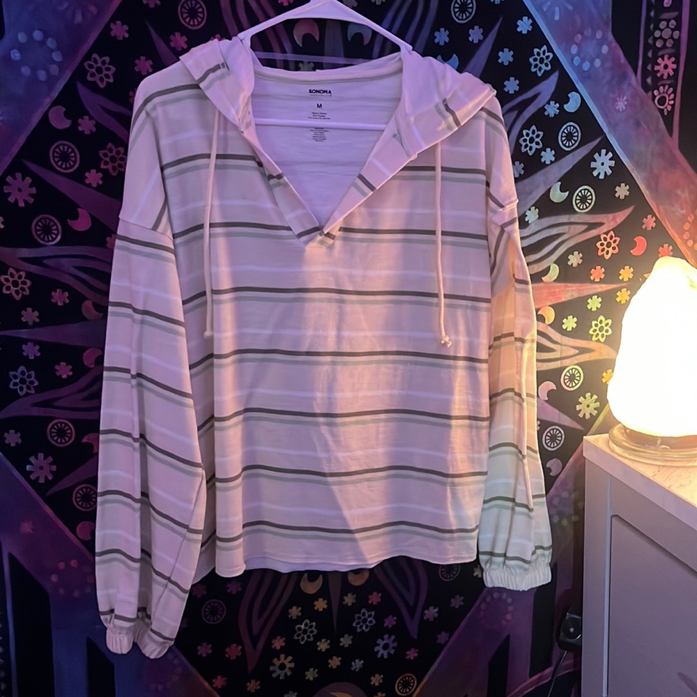 hooded v neck cropped long sleeve sweater tee